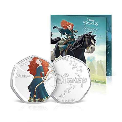 IMPACTO COLECCIONABLES Disney Princess Birthday Card Gifts Present Blank Card with 50p Shaped Keepsake Coin Included - Merida