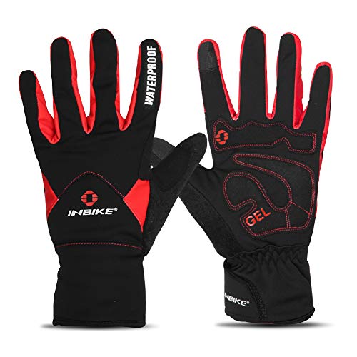 INBIKE Guantes Ciclismo Invierno para Hombre, Guantes De Pantalla Táctil con Dedos Completos Cortavientos E Impermeable(Rojo,L)