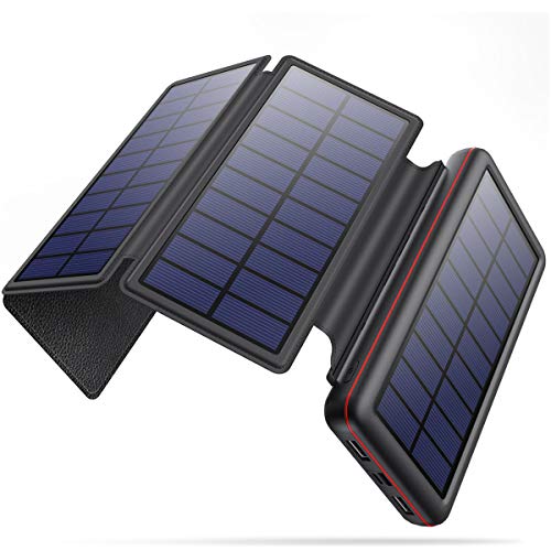 iPosible Cargador Solar 26800mAh Batería Externa Móvil con 4 Paneles Solares Desmontable Power Bank Solar con 2 Puertos USB para Teléfono Inteligente,Tablet,Drone,Reloj Inteligente,Cámara Deportiva