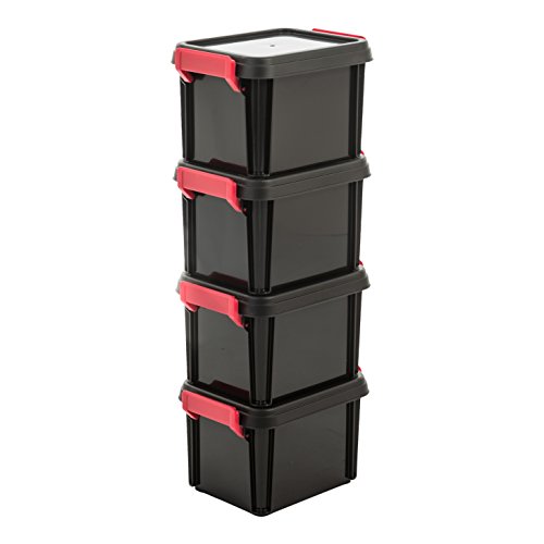 Iris Ohyama, lote 4 cajas apilables de almacenamiento con tapa - Multi Box - MBX-2, plástico, negro / rojo / transparente, de 2 l, 22,4 x 17 x 14,5 cm Iris Ohyama, lote 4 cajas apilables de almacenamiento con tapa - Multi Box - MBX-2, plástico, negro / rojo / transparente, de 2 l, 22,4 x 17 x 14,5 cm