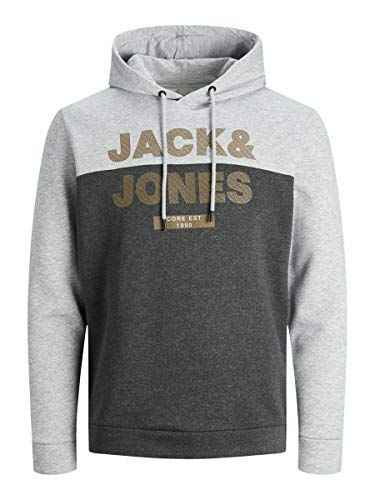 Jack & Jones - Sudadera con capucha y logotipo para hombre Gris claro. Detalles: gris claro mezclado/impresión de escáner. XL