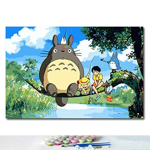 JHGJHK Hayao Miyazaki Anime Dibujos Animados Mi Vecino Totoro Manga Película Pintura al óleo Mural Decoración de habitación Familiar Pintura (Imagen 9)