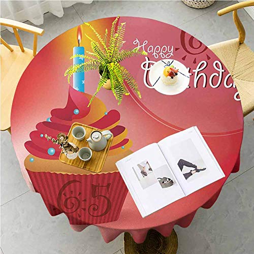 JKTOWN 65th Birthday Washable Tablecloth For Holiday Home Party Wedding Picnic 39 Inch Sixty Five Years Old Artistic Sun and Stars Figures Cupcake Candlestick Red Orange Blue