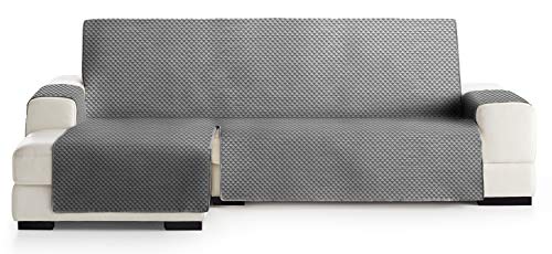 JM Textil Funda Cubre Sofá Chaise Longue Elena, Protector para Sofás Acolchado Brazo Izquierdo. Tamaño -240cm. Color Gris 06 (Visto DE Frente)