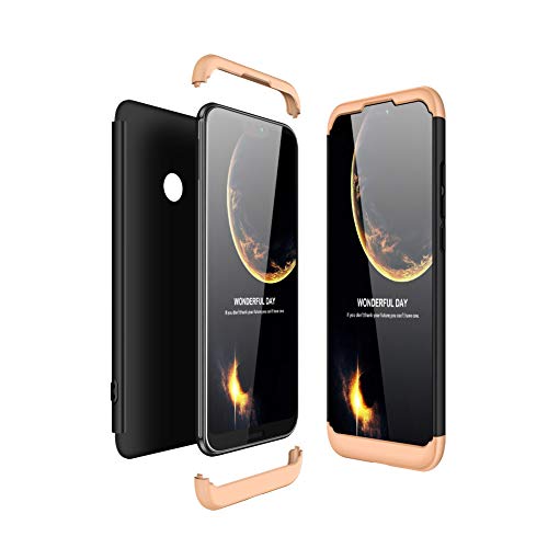 JMGoodstore Funda Compatible Huawei P20 Lite,Carcasa Huawei P20 Lite,360 Grados Integral Ambas Caras+Cristal Templado, 3 in 1 Slim Dactilares Protectora Skin Caso Cover Oro+Negro