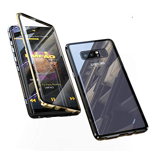 Jonwelsy Funda para Samsung Galaxy Note 8, 360 Grados Delantera y Trasera de Transparente Vidrio Templado Case Cover, Fuerte Tecnología de Adsorción Magnética Metal Bumper Cubierta (Dorado/Negro)