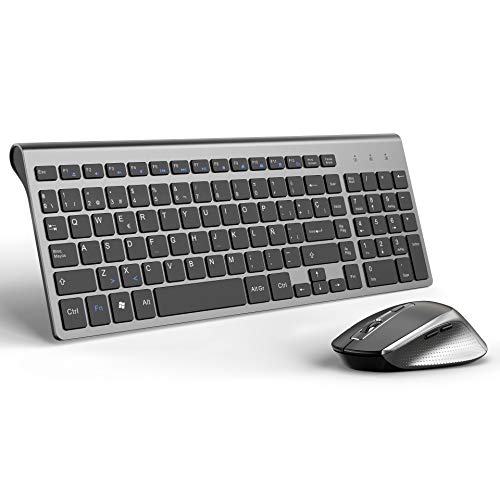 JOYACCESS Teclado y Ratón Inalámbrico Español Teclado QWERTY Inalámbrico,Compacto, Ergonómico,con Teclado Numérico,Ratón Inalámbrico de PC y Portátil,2400 dpi para Windows 10/XP/7/8/Vista-Negro y Gris