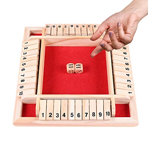 Juego de Mesa de Madera,Juego de Mesa Clásico,Juego de Mesa de Madera de Cuatro Caras,Juego de Matemáticas Familiar para Niños,Juego de Mesa de Cuatro Caras,Juego de Mesa de Madera dados (rojo)