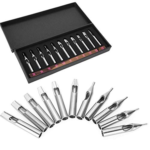 Juego de puntas de Acero inoxidable de boquilla Agujas de Tubos Kit de máquina de tatuaje de diferente tamaño 11 pcs de reutilizables 3RL,5RL, 7RL, 9RL, 14RL, 5F, 7F, 9F, 11F, 13F, 15F Juego de puntas de Acero inoxidable de boquilla Agujas de Tubos Kit de máquina de tatuaje de diferente tamaño 11 pcs de reutilizables 3RL,5RL, 7RL, 9RL, 14RL, 5F, 7F, 9F, 11F, 13F, 15F