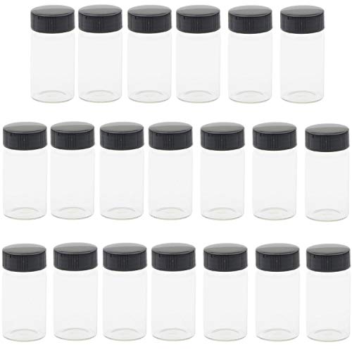 KAHEIGN 20 Piezas Viales de Vidrio Transparente, 20ml 2/3 Oz Muestra de Botellas de Vidrio con Tornillo de Plástico Tapa Negra Contenedor de Viales de Laboratorio Transparente