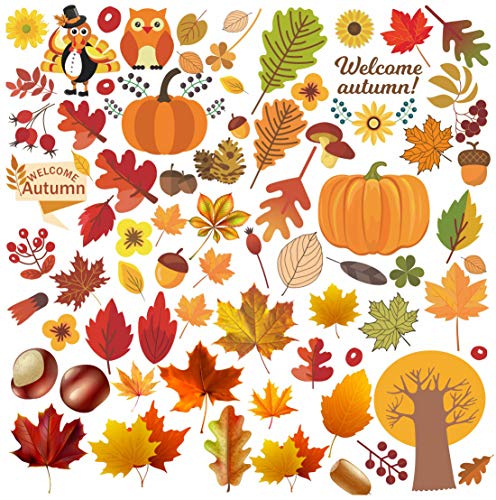 Kalolary - 6 hojas de hojas de otoño para ventana, pegatinas de hojas de arce, bellotas y calabazas para ventana de Acción de Gracias, Halloween, día festivo, decoración de cristal