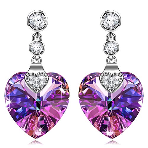 Kami Idea Pendientes para Mujer - Guardián del Amor - Arete Colgantes de Cristal Morado, Cristales de Swarovski, Joyas para Mujer, Paquete de Regalo