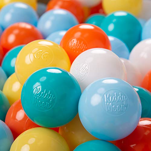 KiddyMoon 200 ∅ 6Cm Bolas Colores De Plástico para Piscina Certificadas para Niños, Blanco/Amarillo/Naranja/Azul Celeste/Turquesa
