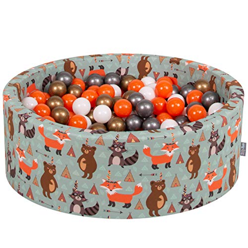 KiddyMoon 90X30cm/300 Bolas ∅ 7Cm Piscina De Bolas para Ninos Hecha En La UE, Zorros-Verde:Naranja-Plata-Oro-Blanco KiddyMoon 90X30cm/300 Bolas ∅ 7Cm Piscina De Bolas para Ninos Hecha En La UE, Zorros-Verde:Naranja-Plata-Oro-Blanco