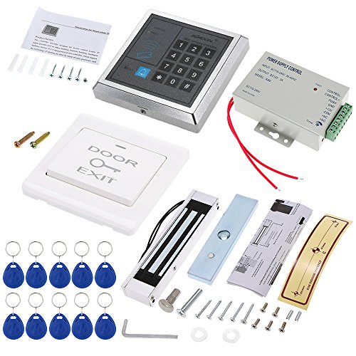 KKmoon Kit Sistema de Control Acceso Controlador Contraseña + 180KG / 396lb Cerradura Magnética Eléctrica + Interruptor + DC12V Fuente de Alimentación + 10 Tarjeta RFID 125KHz