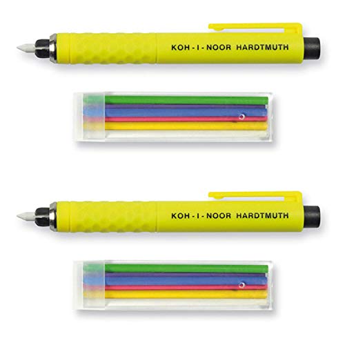 Koh-I-Noor S128 - Lápiz de plástico Amarillo con 6 Minas de Colores (Verde, Morado, Azul, Rojo, Amarillo, Blanco) - Juego de 2 con 2 bolígrafos y 6 Cables de Repuesto Cada uno Koh-I-Noor S128 - Lápiz de plástico Amarillo con 6 Minas de Colores (Verde, Morado, Azul, Rojo, Amarillo, Blanco) - Juego de 2 con 2 bolígrafos y 6 Cables de Repuesto Cada uno