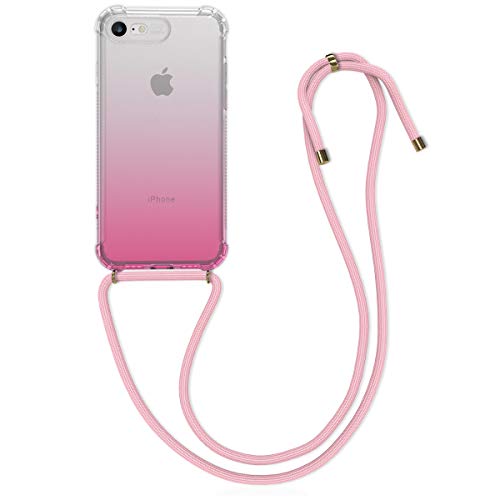 kwmobile Funda con Cuerda Compatible con Apple iPhone 7/8 / SE (2020) - Carcasa de TPU con Colgante Bicolor Rosa Fucsia/Transparente
