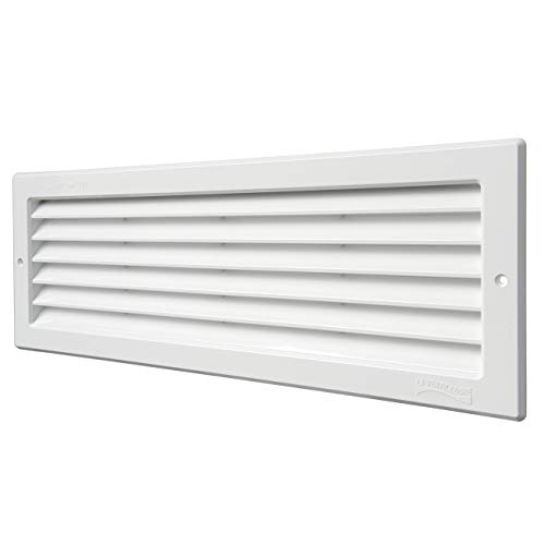 La Ventilazione P3713B - Rejilla de ventilación rectangular de plástico blanco para empotrar. Dimensiones: 370 x 130 mm.