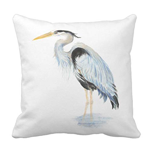 LanDu Throw Pillow Cover Original Acuarela Great Blue Heron Bird Decorativo Funda de Almohada Cojín Cuadrado Funda de Almohada 18x18