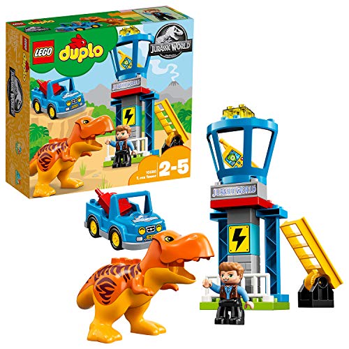 LEGO DUPLO - Jurassic World Torre del T. Rex, Juguete Preescolar de Dinosaurio con Muñeco de Owen y Coche para Niños y Niñas de 2 a 5 Años, Incluye Torre de Vigilancia (10880)