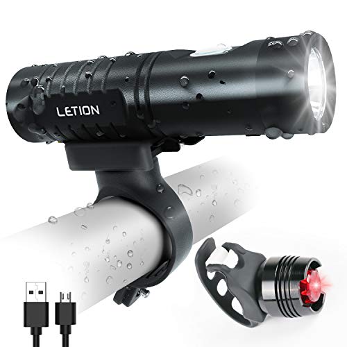 LETION Luz Bicicleta,Luces Bicicleta Recargable USB con 800 Lúmenes,Linterna Bicicleta con Luz Bicicleta Delantera Impermeable y Tiempo de Ejecución 5+ horas para Carretera y Montaña