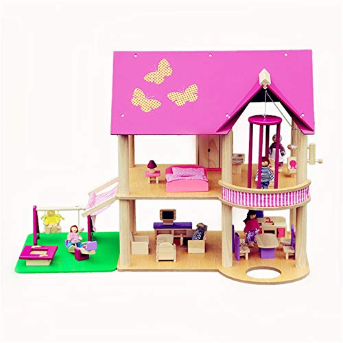 LiChaoWen Casa de muñecas de Madera Grandes con Muebles Modelo de casa de Rompecabezas 3D para niños Casas de muñecas (Color : Pink, Size : 82×57×42 cm)