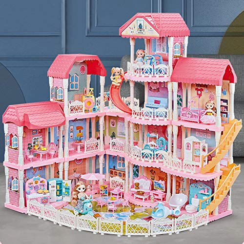 LiChaoWen Casa Modelo Muñecas Casa 3D Puzzle para niños Regalos de cumpleaños para niños Casas de muñecas (Color : Pink, Size : Four Floors 2)