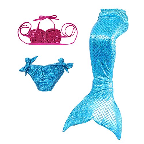 Lito Angels - Traje de baño de sirena con cola de sirena (3 piezas) Azul Estilo B Azul 7-8 Años