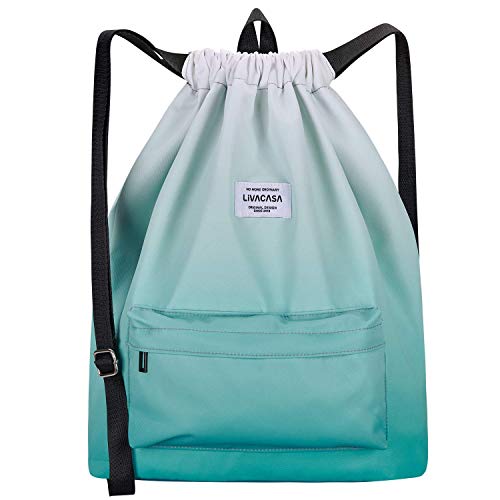 LIVACASA Mochilas de Cuerdas Ancho Hombre Mujer Grandes Bolsas de Cuerdas Gimnasio Cordones Cómodos Ajustable con Asa A Prueba de Agua para Playa Piscina Blanco Verde LIVACASA Mochilas de Cuerdas Ancho Hombre Mujer Grandes Bolsas de Cuerdas Gimnasio Cordones Cómodos Ajustable con Asa A Prueba de Agua para Playa Piscina Blanco Verde