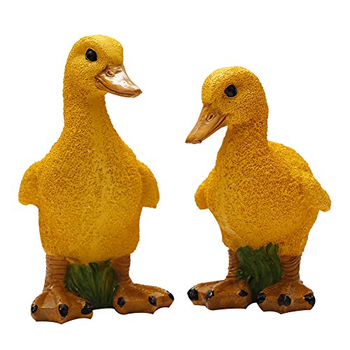 LIZHOUMIL - Figura decorativa de pato amarillo, diseño de hadas en miniatura, resina para decoración del hogar, juego de 2