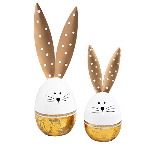 Logbuch-Verlag 2 figuras de conejos de Pascua, 17 cm y 21,5 cm, color dorado y blanco – Conejo de madera como regalo de Pascua – Decoración especial de Pascua