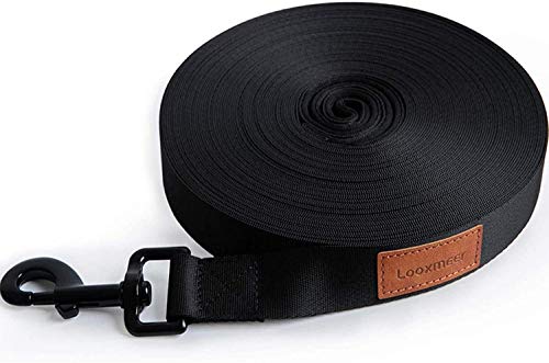 Looxmeer Correa de Adiestramiento para Perros, 5m/10m/20m, Correa Perro Larga, Cuerda para Perros Manos Libres, Correa Resistente Fuerte para Camping Paseo, Negro