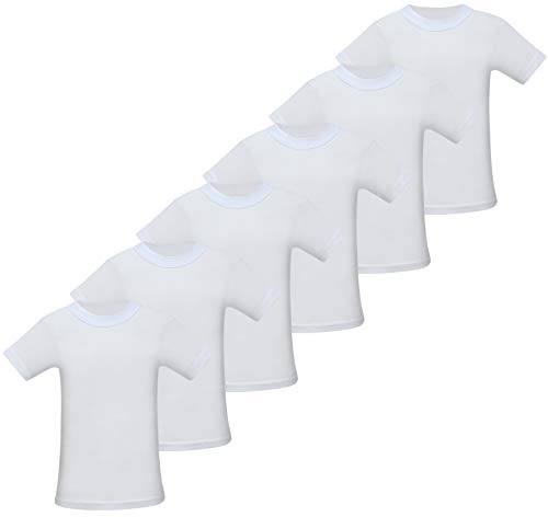LOREZA ® 6 Paquetes para niños Camiseta Unisex de Manga Corta Chicos Chicas (128-134 (8-9 años), Blanco - 6 Pcs.)