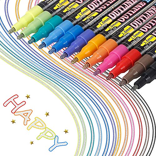 Los bolígrafos de Contorno más nuevos, 12 Colores, bolígrafos de Contorno de Doble línea, Tarjeta de Regalo, bolígrafos de Dibujo para felicitaciones de cumpleaños, Escribir en Cuadernos
