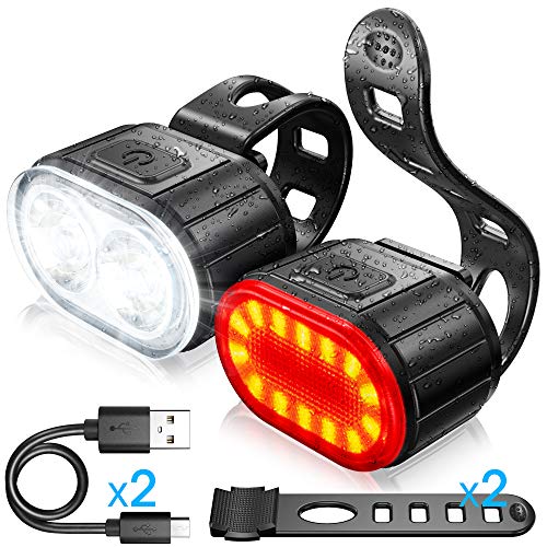 Luces Bicicleta Kit, Luz Delantera y Luz Trasera de LED Bicicleta, Luz Bicicleta Recargable USB, Disponible para Hombres y Mujeres Niños, Combinación de Luces de Bicicleta de Montaña a Prueba de Agua