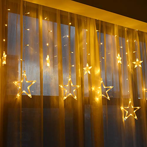 Luces de Cortina, 12 estrellas 138 unidade Cortina Luces LED 8 modos guirnaldas LED cortina luces de estrella impermeable para Fiestas, Bodas, Casa, Jardín, Decoración Navidad