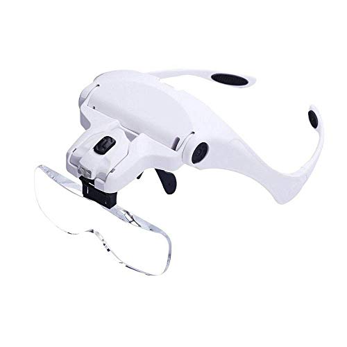 Lupa de cabeza, Bysameyee Lupa con lupa de cristal iluminada con 2 luces LED para trabajos cerrados, trabajos de joyería, reparación de relojes, manualidades, lectura Lupa de cabeza, Bysameyee Lupa con lupa de cristal iluminada con 2 luces LED para trabajos cerrados, trabajos de joyería, reparación de relojes, manualidades, lectura