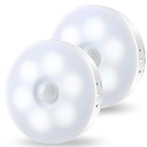 Luz Nocturna con Sensor Movimiento y 3 Modos ( 2 pack),JINPXI Luces LED Armario Recargable USB,Luz Cálida,Luz Noche para gabinetes, escaleras, despensas, pasillos,cuartos de almacenamiento,áticos.