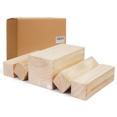 Madera de Pino para Tallar (Pack de 5) - 15 x 7,5 cm/15 x 3,8 cm Bloque Madera Grande para Tallar y Esculpir - Listones de Madera sin Acabado para Adultos, Niños y Principiantes - Madera Pino Natural