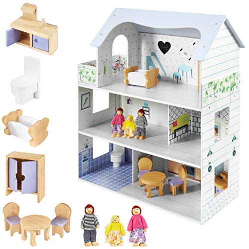 Mamabrum Casa de Muñecas de Madera para Niños y Niñas - Casa de Muñecas Grande con 3 Pisos y Terraza - 3 Muñecos, Muebles y Accesorios Incluidos - Hecho con Pintura Ecológica Mamabrum Casa de Muñecas de Madera para Niños y Niñas - Casa de Muñecas Grande con 3 Pisos y Terraza - 3 Muñecos, Muebles y Accesorios Incluidos - Hecho con Pintura Ecológica