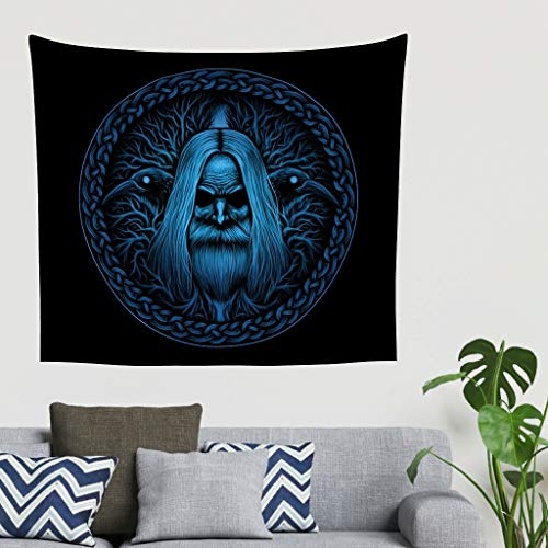 Mandala Vintage Azul Nórdico vikingo guerrero celta Odin cuervo árbol de la vida Knot tatuaje pared pared tapiz fantasía gobelin pared tapiz toalla playa cabecero tela de fondo 200x150cm blanco