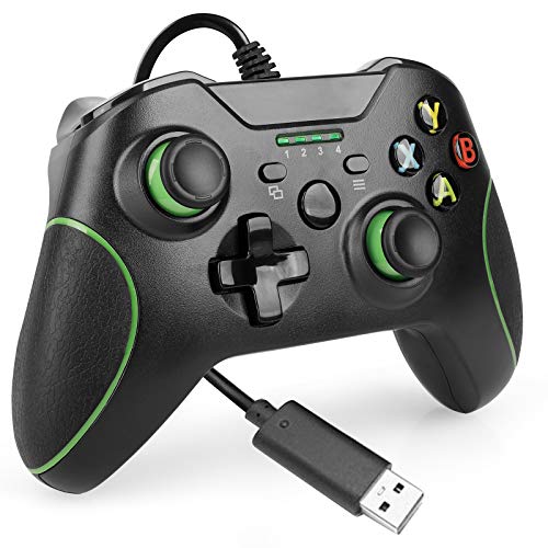 Mando con cable para Xbox One Dual Vibración Controlador Compatible con Xbox One Consola y PC Windows 7/8/10 (negro)