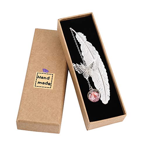 Marcapáginas de Plumas de Metal, Diseño Creativo Elegante con 3D Mariposa y Perlas de Vidrio Colgante de Flor Seca, Ideal Regalo para Adultos, Niños y Estudiantes Marcapáginas de Plumas de Metal, Diseño Creativo Elegante con 3D Mariposa y Perlas de Vidrio Colgante de Flor Seca, Ideal Regalo para Adultos, Niños y Estudiantes