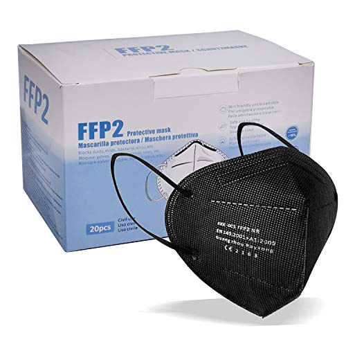 Mascarilla FFP2 CE 2163, Mascarilla de Protección Respiratoria - Protectora Respirador Antipolvo Homologada 5 capas. Alta Eficiencia Filtración BFE de 95% (Negro 60 pcs)