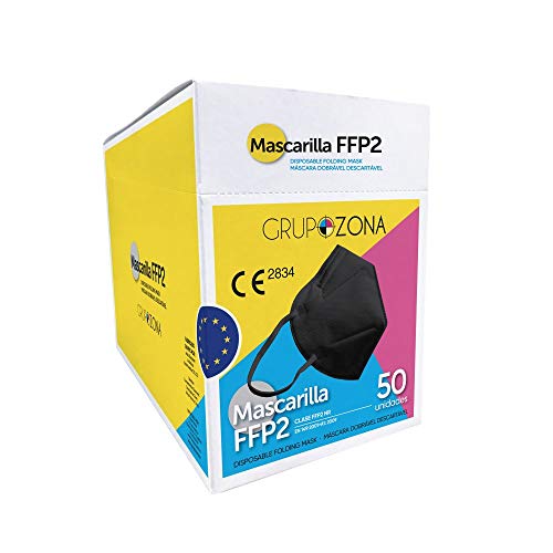 Mascarillas FFP2 homologadas CE 2834, color negro, filtrado de 5 capas - GrupoZona - Mascarilla protección negra - Envío rápido desde España