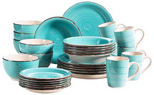 MÄSER 931614 Bel Tempo II - Vajilla para 6 personas (30 piezas, cerámica pintada a mano, color turquesa MÄSER 931614 Bel Tempo II - Vajilla para 6 personas (30 piezas, cerámica pintada a mano, color turquesa