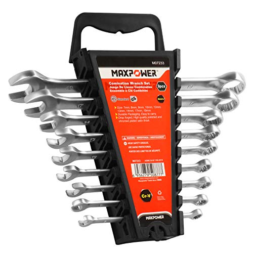 MAXPOWER Juego de Llaves Combinadas 9 Piezas, Llaves Fijas 7-19 mm Set de Llaves Inglesas Juego de Llaves Fijas Llaves de Doble Boca Llaves de Horquilla MAXPOWER Juego de Llaves Combinadas 9 Piezas, Llaves Fijas 7-19 mm Set de Llaves Inglesas Juego de Llaves Fijas Llaves de Doble Boca Llaves de Horquilla