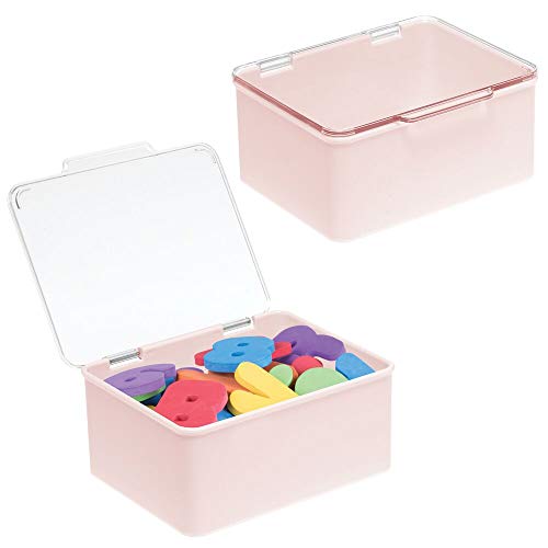 mDesign Juego de 2 organizadores de juguetes con tapa – Juguetero apilable de plástico robusto – Caja de almacenaje para guardar juguetes en la habitación infantil – transparente y rosa claro mDesign Juego de 2 organizadores de juguetes con tapa – Juguetero apilable de plástico robusto – Caja de almacenaje para guardar juguetes en la habitación infantil – transparente y rosa claro