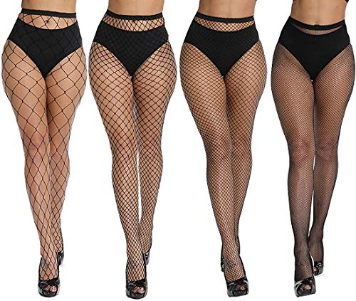 Medias Dreshow de red de punto en cruz, sin costuras, de malla de nailon 4 Pair Pantyhoses: 4 style fishnet Talla única