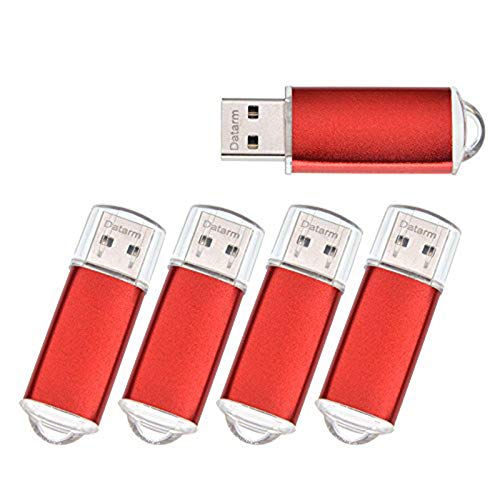 Memoria USB 2.0 1GB Pack de 5 Pendrives - Mini Metal Pen Drive 1 GB 5 Piezas - Almacenamiento de Datos Externo Llave USB - Datarm Unidad Flash USB Comptudora Rojo Memory Stick para Conferencia